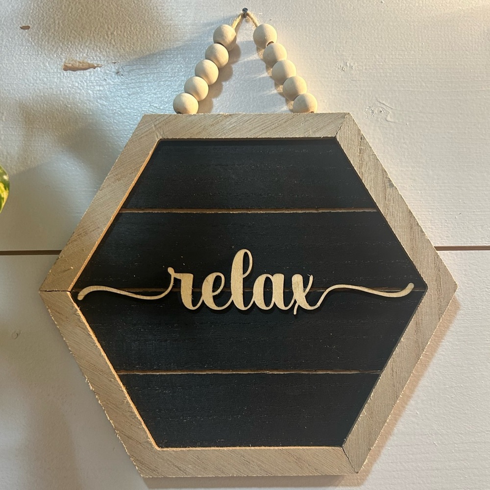 Set of 3 Bathroom Relax Soak Unwind Hexagon Bead Hanging Wall Art - Picture 2 of 4